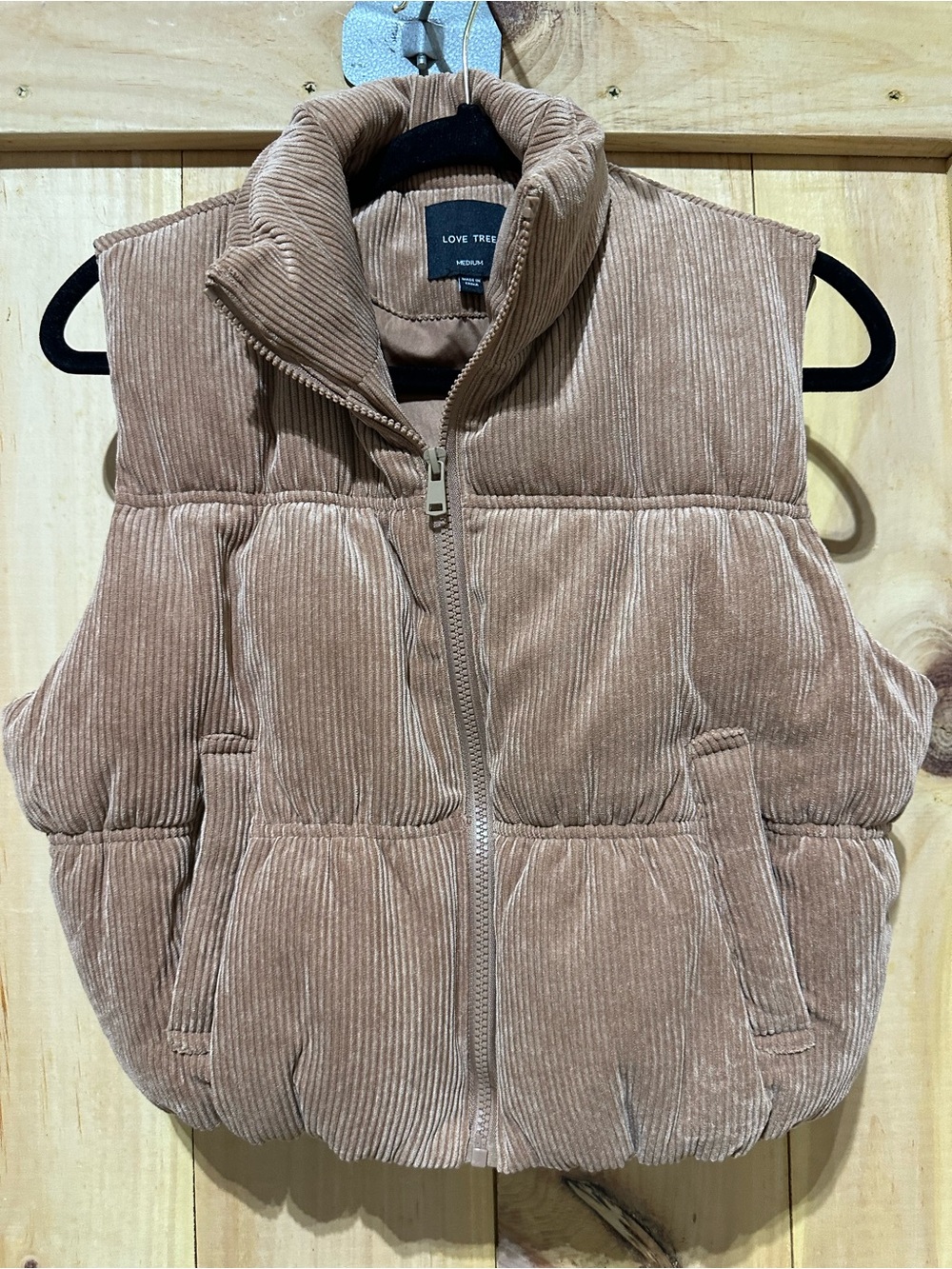 Love Tree Corduroy Puffer Vest - Beige Taupe